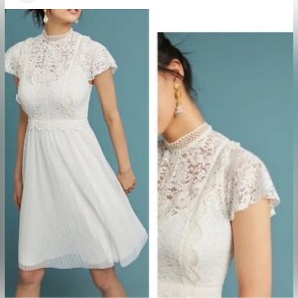 Cream Anthropologie feather Bone Midi Dress with Mock Neck - Picture 1 of 9